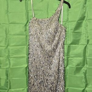 B Darlin One Shoulder Silver Dress